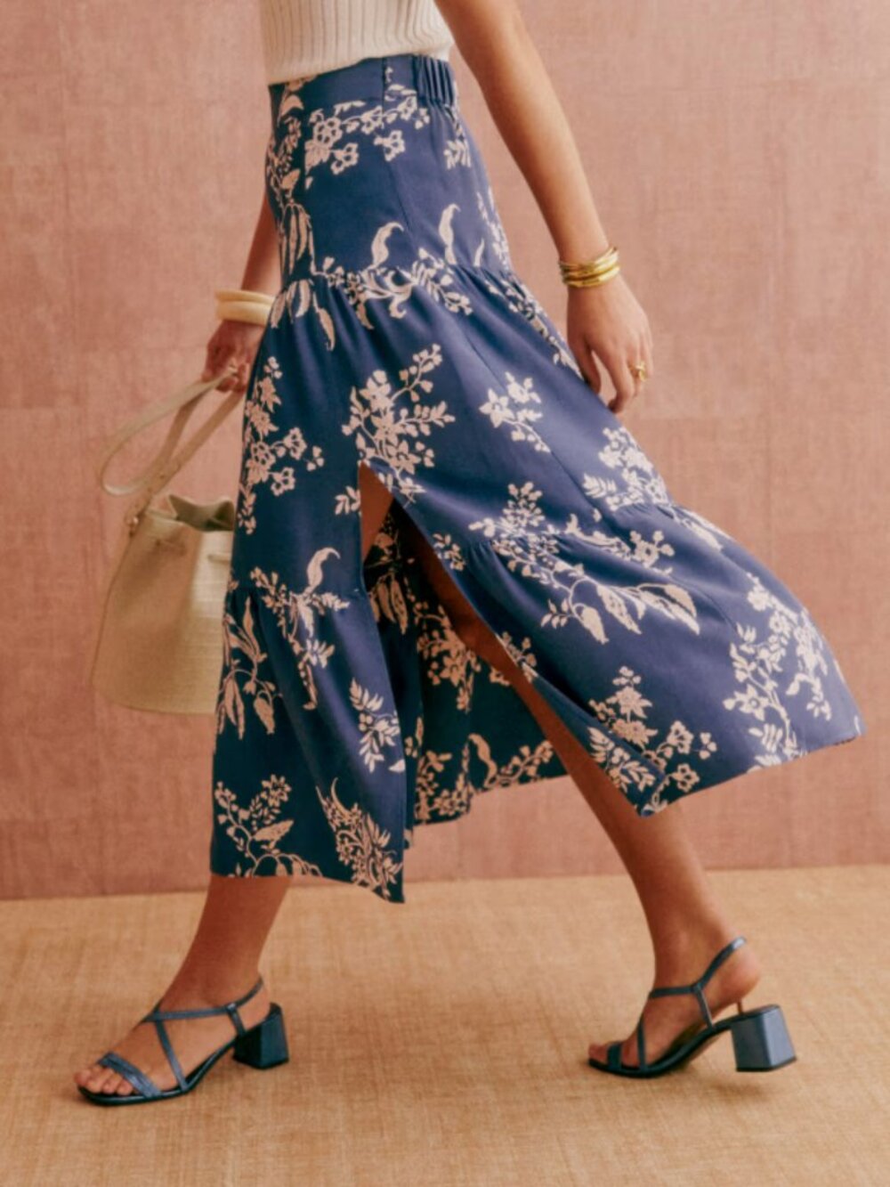 Sezane Tamme Skirt Blue White Floral Size 44 Large